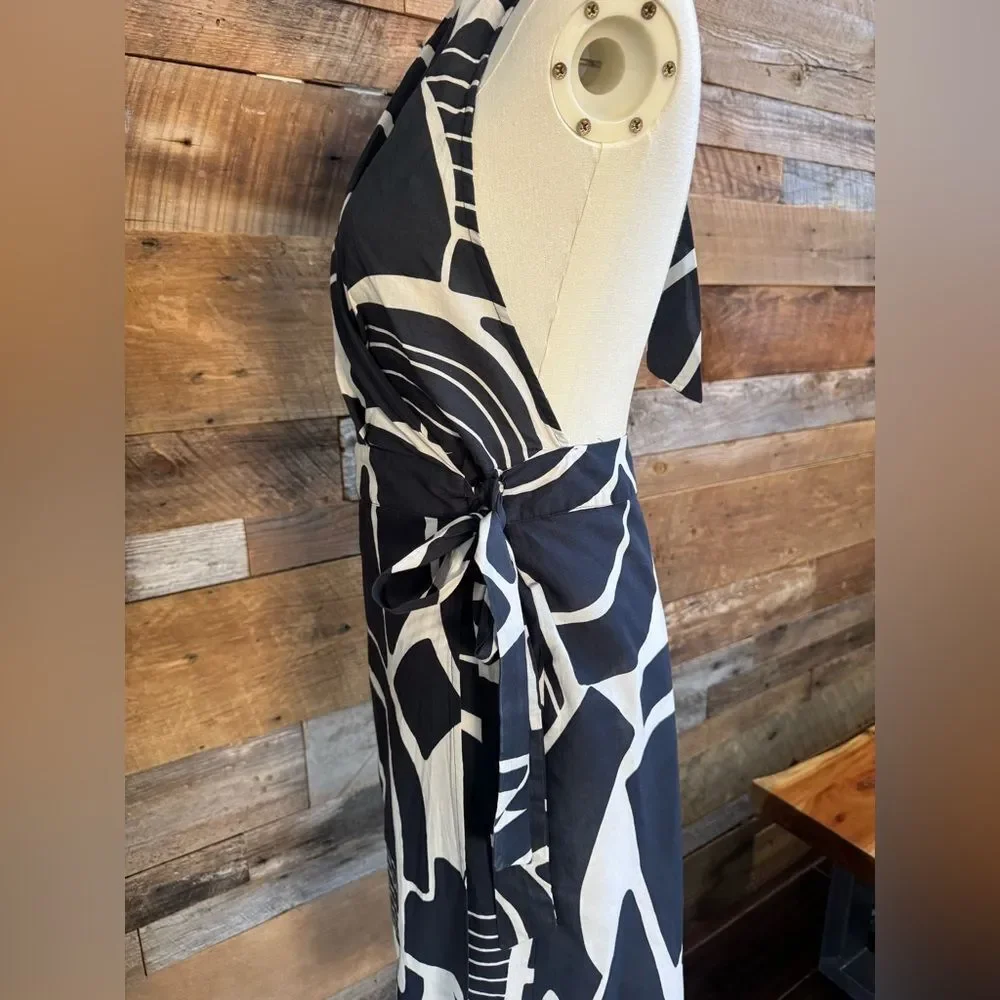 Zara The Nicole Abstract Geometric Print Halter Wrap Midi Dress Size Small NWOT